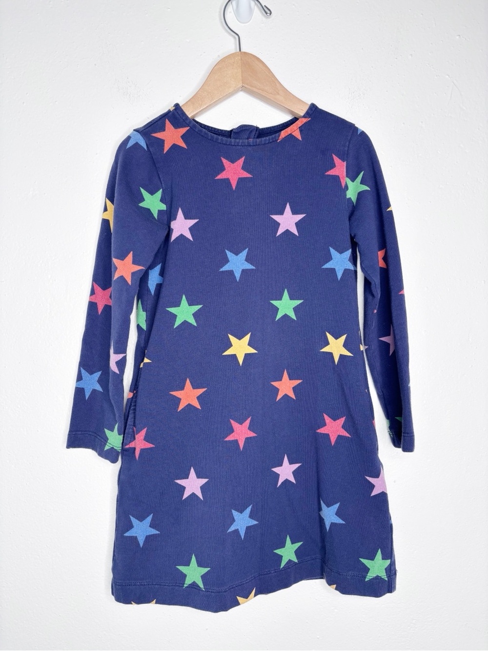 Primary Navy Long Sleeve Dress Rainbow Stars Zipper Back Size 4-5yrs